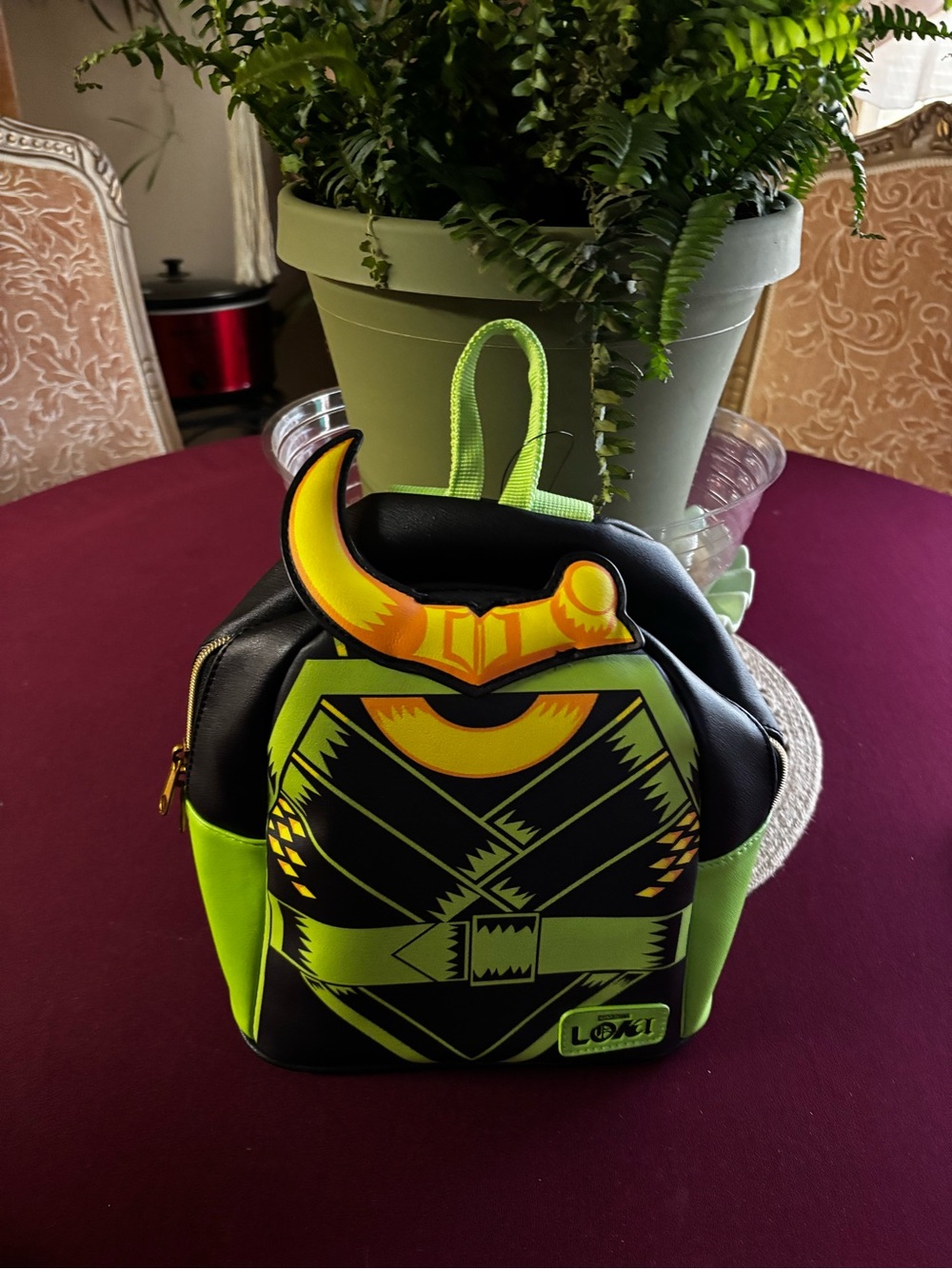 Loungefly Black & Neon Green Loki Mini Backpack with Horn Accent